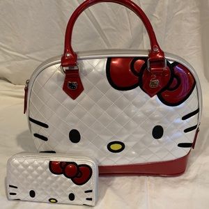 Hello Kitty Patent Leather Tote+Wallet - White/Red